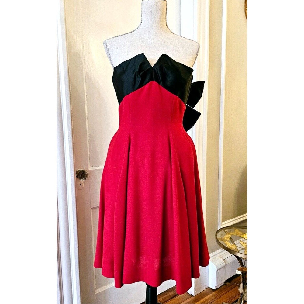 Alexis Mabille "Impasse 13" Red Black Bow Wool Dress, FR 38, fits S-XS, NWT